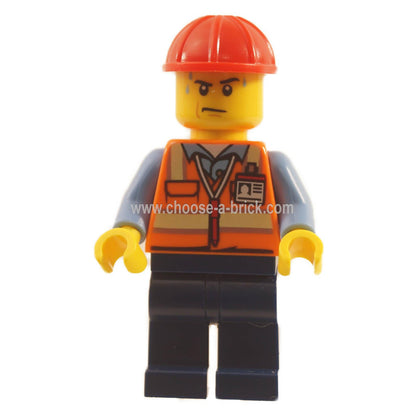 Construction Worker - Orange Safety Vest with Reflective Stripes, Dark Blue Legs, Red Construction Helmet