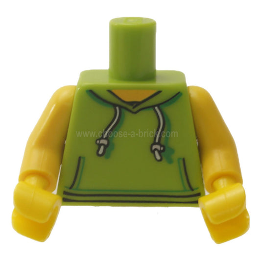  Lime Torso Hoodie with White Drawstrings, Silver Adjusters and Kangaroo Pockets Pattern - Yellow Arms - Yellow Hands