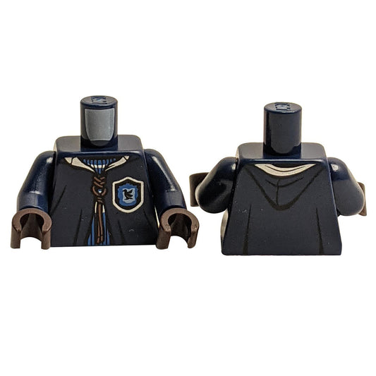 Dark Blue Torso Quidditch Robe over Sweater, Blue Collar and Ravenclaw Crest and Dark Orange Lacing Pattern