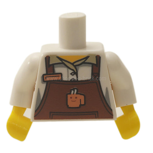 White Torso Reddish Brown Apron Female Outline with Cup and Name Tag Pattern - White Arms - Yellow Hands