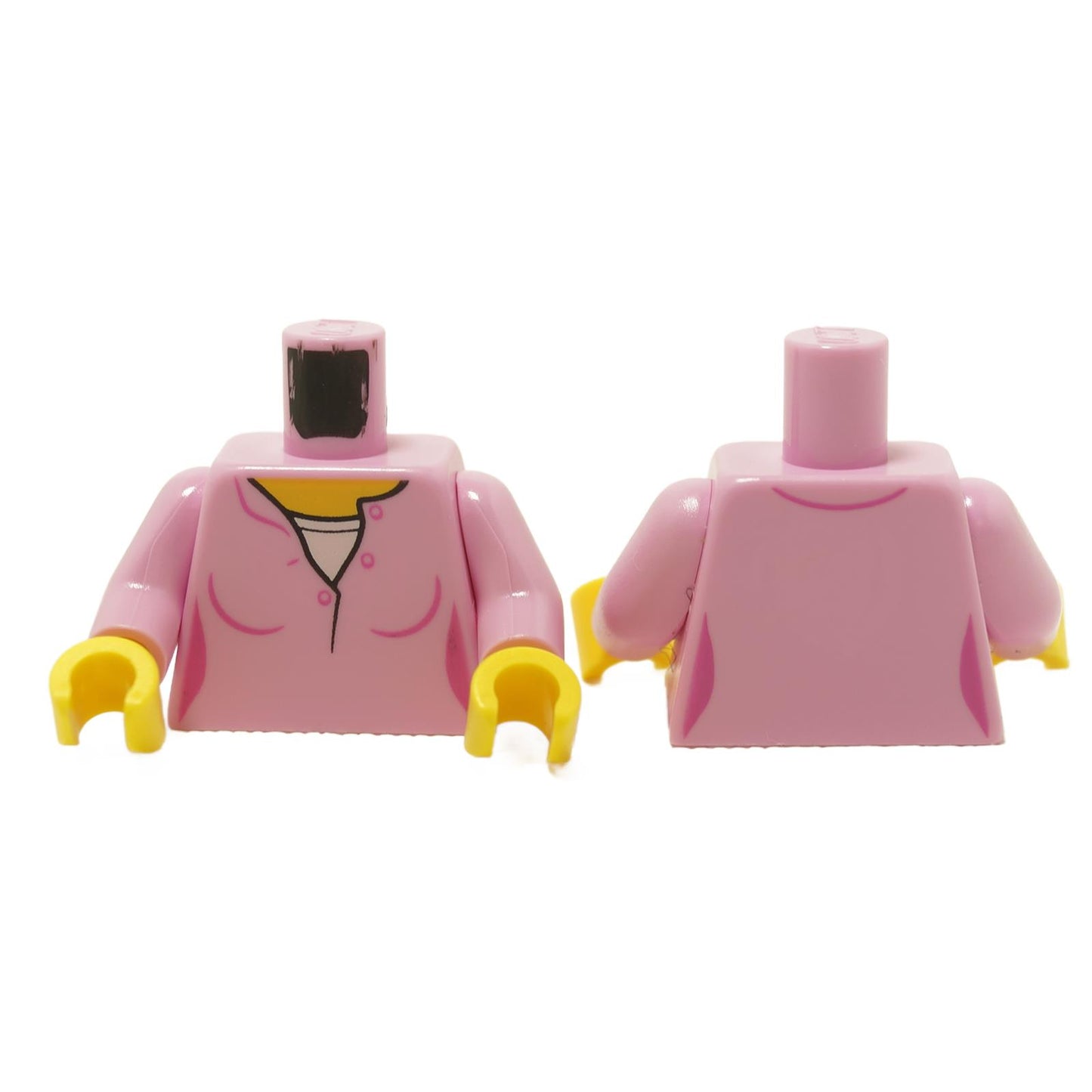 Female Bright Pink Top with Yellow Neck and White Undershirt Pattern