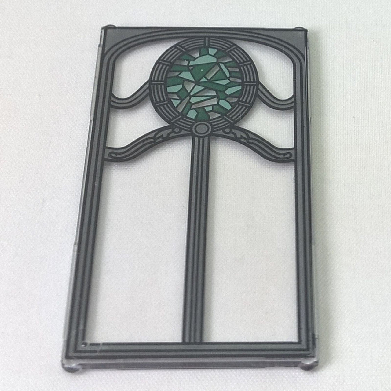 Glass for Window 1 x 4 x 6 Ornate Silver Frame and Green Oval Stained Glass Pattern: