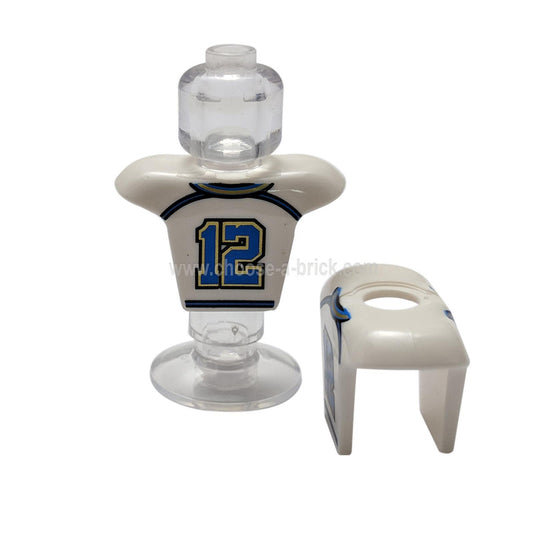 White Minifigure Hockey Body Armor with Football Jersey and Number 12 Pattern