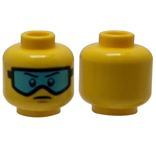 Glasses with Light Blue Ski Goggles and Slight Frown Pattern - Hollow Stud