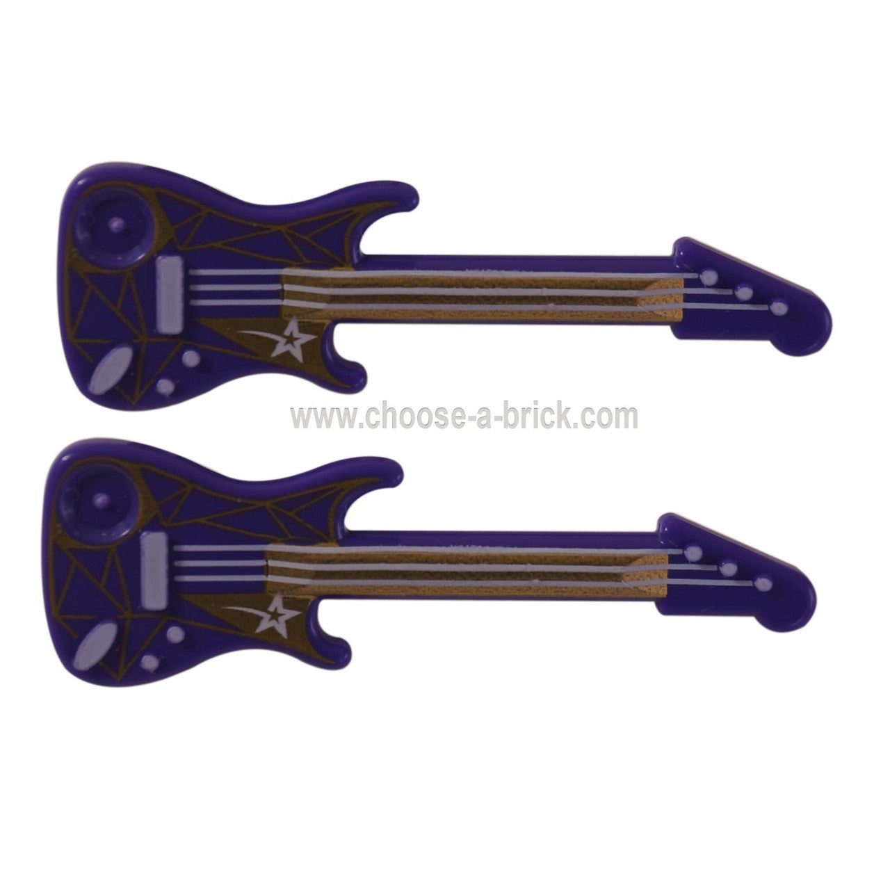 LEGO Parts - Dark Purple Minifig, Utensil Guitar Electric with White Strings and Star and Gold Geometric Pattern