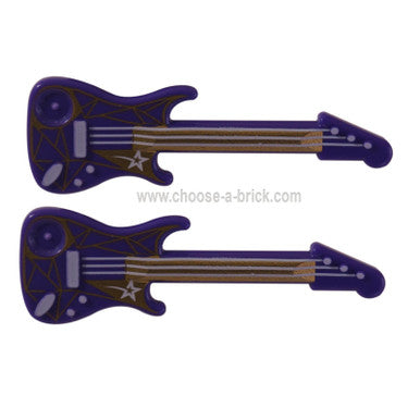 Dark Purple Minifig, Utensil Guitar Electric with White Strings and Star and Gold Geometric Pattern