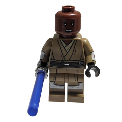 Mace Windu (Dark Tan Legs, Open Mouth, Printed Arms) light saber