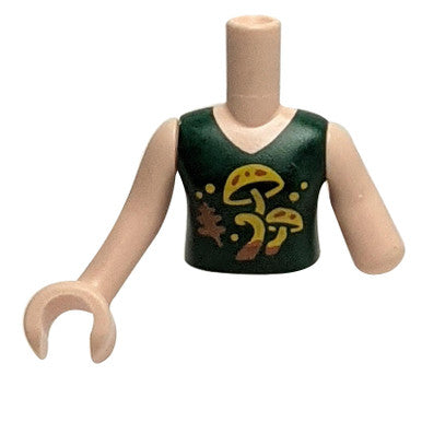 Mini Doll Torso - Enchanting Mushroom Pattern on Dark Green Top