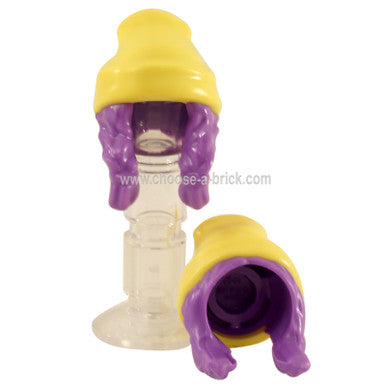 Medium Lavender Minifigure, Hair Combo, Hair with Hat, 2 Braids over Shoulders with Bright Light Yellow Beanie Pattern