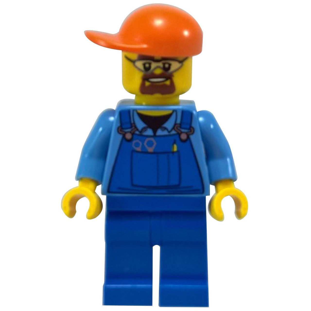 eralls with Tools in Pocket Blue, Orange Short Bill Cap, Safety Goggles