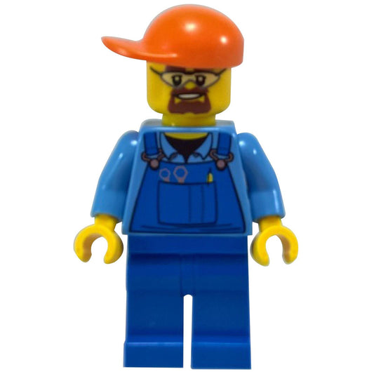 eralls with Tools in Pocket Blue, Orange Short Bill Cap, Safety Goggles