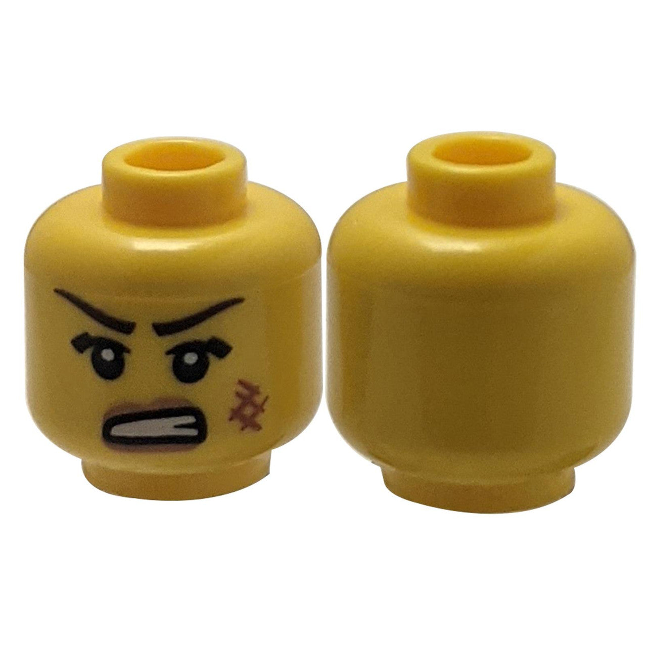 Minifigure, Head Female with Dark Orange Scuff Mark, Angry Open Mouth with Teeth Pattern - Hollow Stud