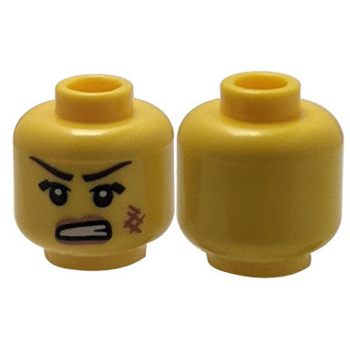 Minifigure, Head Female with Dark Orange Scuff Mark, Angry Open Mouth with Teeth Pattern - Hollow Stud