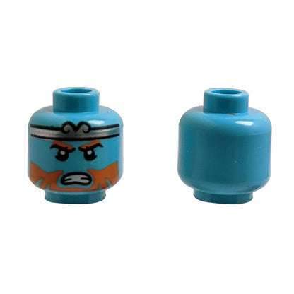 Minifigure, Head Orange Eyebrows and Beard, Silver Headband, and Bared Teeth Pattern - Hollow Stud