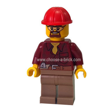 Flannel Shirt with Pocket and Belt, Dark Tan Legs, Red Construction Helmet, Safety Goggles