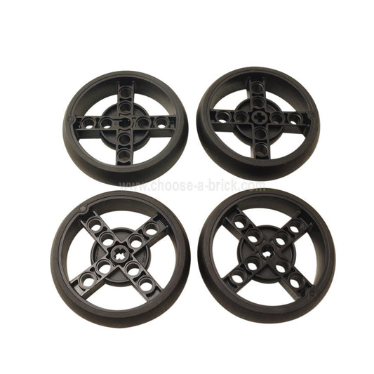 Wheel 56 x 14 Technic with Axle Hole and 8 Pin Holes with Fixed Black Rubber Tire