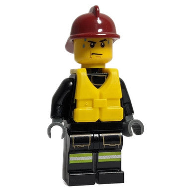 Firefighter with helmet and life jacket