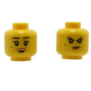 Minifigure Head with Dual-Sided Smile and Angry Expression, Beauty Mark Pattern