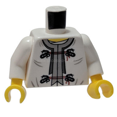 Witte Torso Ninjago Draak Klemmen en Rode Strikken Voor en Draak Achter Patroon - Witte Armen - Gele Handen 