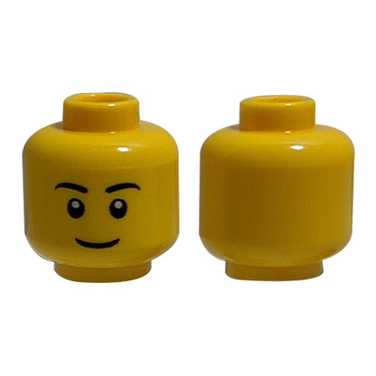 Minifigure, Head Black Eyebrows, Thin Grin, Black Eyes with White Pupils Pattern - Blocked Open Stud