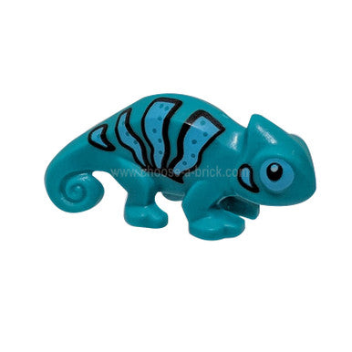 Dark Turquoise Chameleon with Black and Bright Light Blue Stripes Pattern