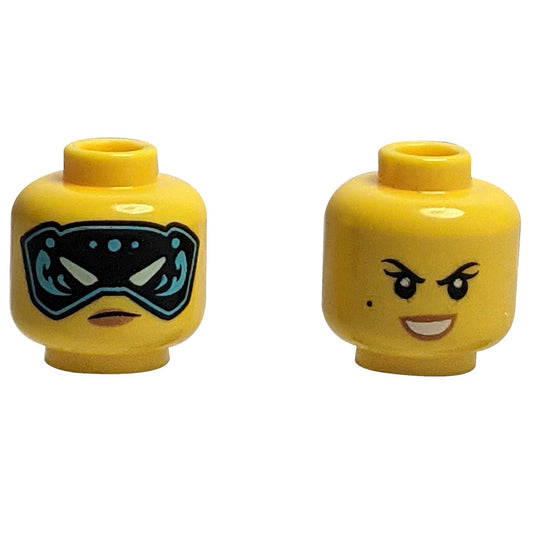 Minifigure, Head Dual Sided Female Black Eyebrows and Beauty Mark, Open Mouth Smile / Black and Med