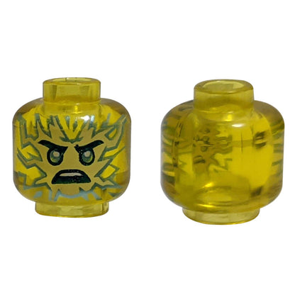 Minifigure, trans-Yellow Head with  Energy Face, Silver Eyes, Scowl Pattern - Vented Stud