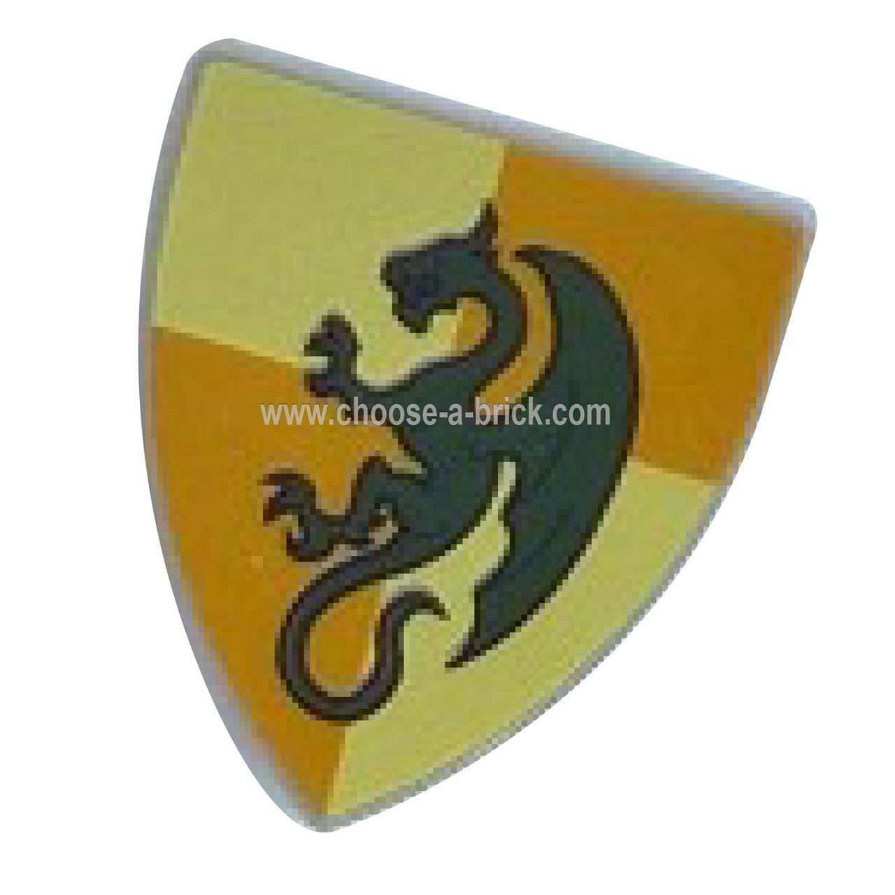 Shield Triangular with Dark Green Dragon on Light Yellow and Ochre Quarters Background Pattern - LEGO Parts and Pieces