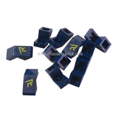 Dark Blue Slope 45 2 x 1 with Cutout without Stud with Lime 'R' Pattern