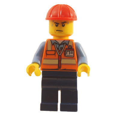 Construction Worker - Orange Safety Vest with Reflective Stripes, Dark Blue Legs, Red Construction Helmet