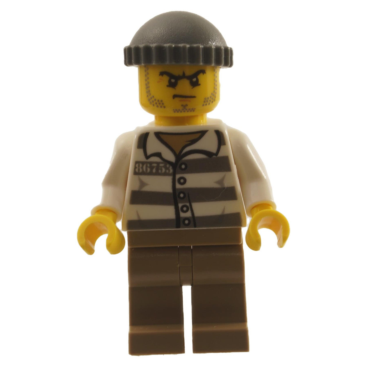 Police - Jail Prisoner 86753 Prison Stripes, Dark Tan Legs, Dark Bluish Gray Knit Cap