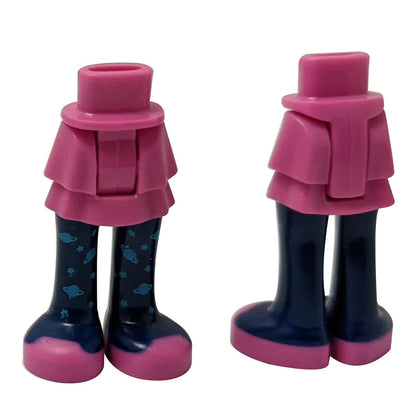 Mini Doll Hips and Skirt Layered, Dark Blue Leggings with Dark Azure Planets, Dark Pink Shoes Pattern - Thick Hinge