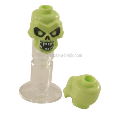 Yellowish Green Minifigure, Head Modified Skull with Black Eyes, Nose, Mouth, White Pupils, Teeth and Sand Green Around Mouth Pattern