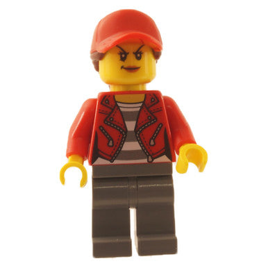 City Bandit Crook, Red Jacket, Red Ball Cap with Reddish Brown Ponytail, Dark Bluish Gray Legs