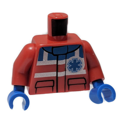 Red Torso Safety Stripes, Small EMT Star and EMT Star of Life on Back Pattern - Red Arms - Blue Hands