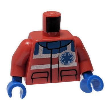 Red Torso Safety Stripes, Small EMT Star and EMT Star of Life on Back Pattern - Red Arms - Blue Hands