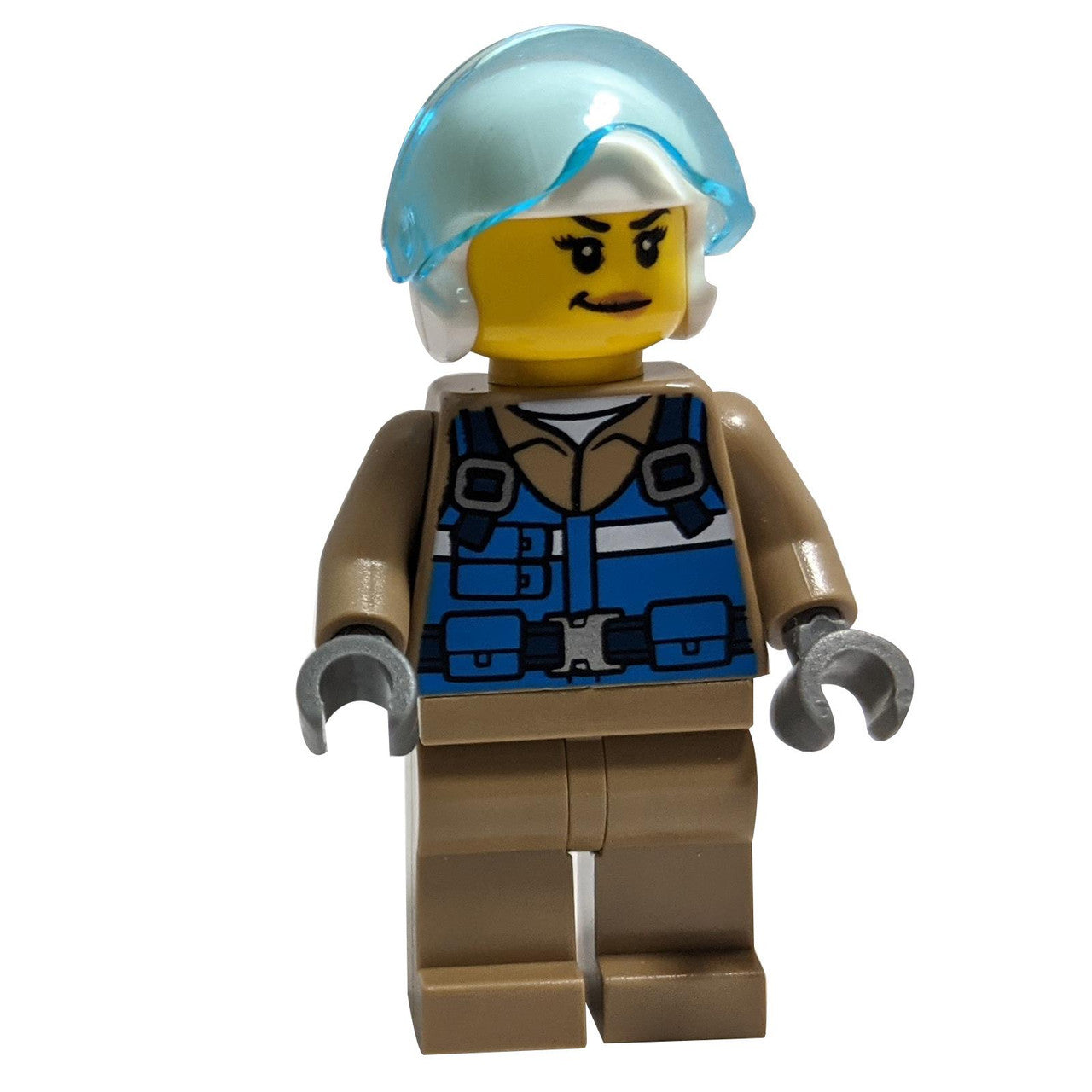 Wildlife Rescue Pilot - Female, Blue Vest, White Helmet, Dark Tan Legs, Smirk