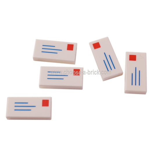 LEGO Parts - White Tile 1 x 2 with Mail Envelope, Address and Stamp Pattern