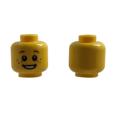 Minifigure, Head Child Brown Eyebrows and Freckles, Open Smile, White Pupils Pattern - Blocked Open