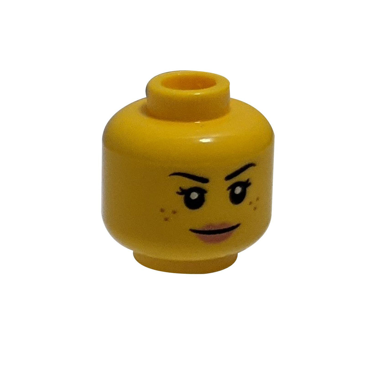 Minifigure, Head Dual Sided Female Freckles,  Smile / Open Mouth Smile with Top Teeth and Tongue Pattern - Hollow Stud