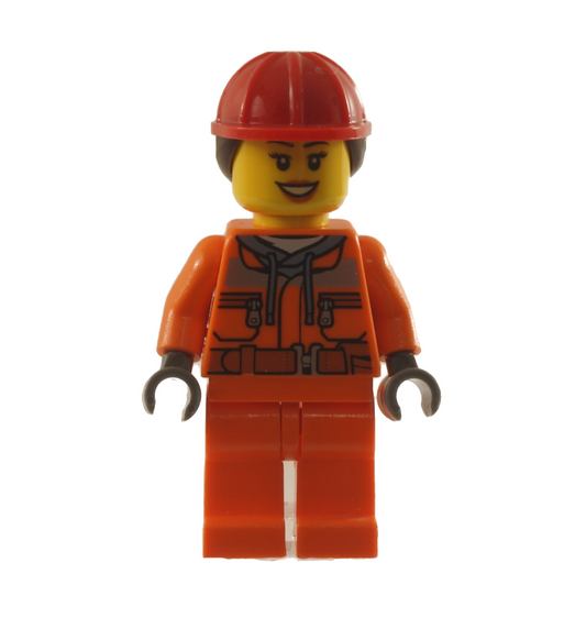 Female construction worker with red construction hat