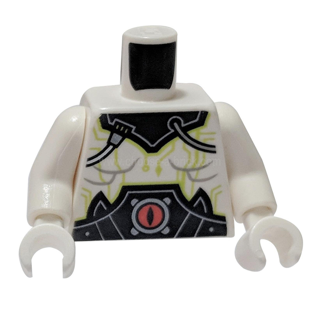  White Torso Black Collar and Belt with Red Eye, Silver Cables and Lime Circuitry Pattern - White Arms - White Hands