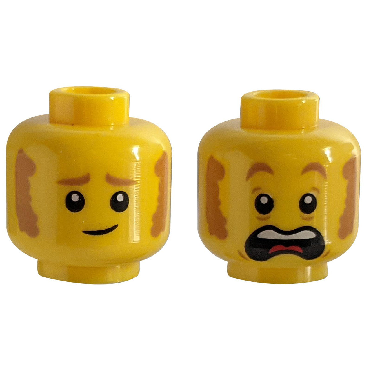 Dual Sided with Sideburns, Smile / Scared Open Mouth  Pattern - Hollow Stud