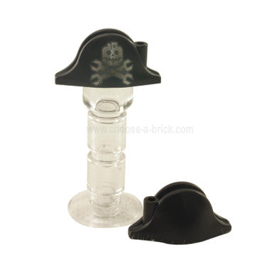 Black Minifigure, Headgear Hat, Pirate Bicorne with Silver Minifigure Skull with Half Mask and Wrenches Crossbones Pattern