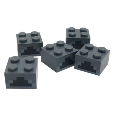 Dark Bluish Gray Brick 2 x 2 with Light Bluish Gray and Black Minecraft Furnace Geometric Pattern