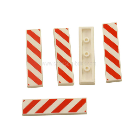  White Tile 1 x 4 with Red and White Danger Stripes Red Pattern