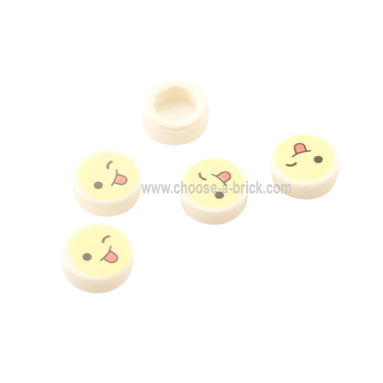 White Tile, Round 1 x 1 with Emoji, Bright Light Yellow Face, Wink, and Tongue Sticking Out Pattern