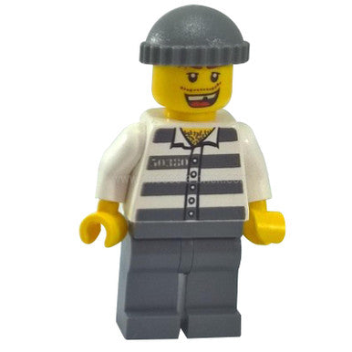 Police - Jail Prisoner 50380 Prison Stripes Dark Bluish Gray Legs Dark Bluish Gray Knit Cap Missing Tooth