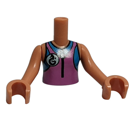 Nougat Torso Mini Doll Girl Dark Pink and Dark Azure Wetsuit with Seahorse Logo Pattern, Nougat Arms with Hands