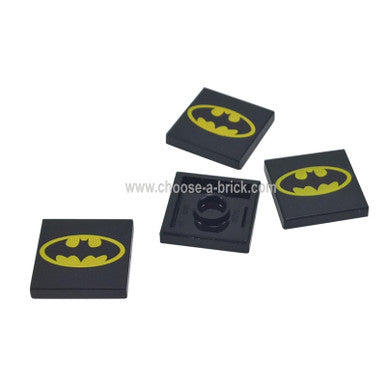 Black Tile 2 x 2 with Oval Batman Logo Pattern